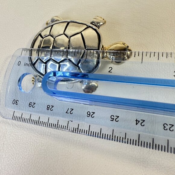 Silver & Gold Tone Turtle Brooch Pin Jewelry Accessory Statement - Picture 5 of 6